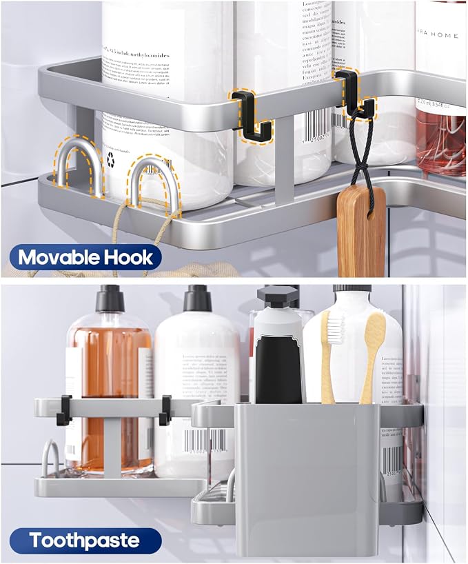 3 Pack Corner Shower Caddy Organizer, Rustproof Corner Shower Shelves, No - Image 5