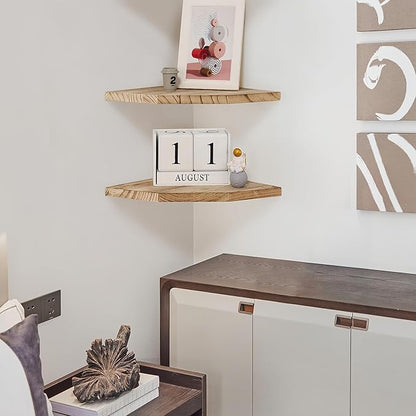 Joiishom Wood Corner Wall Shelves Set of 2, Solid Wood Corner Floating Shelves - Image 3