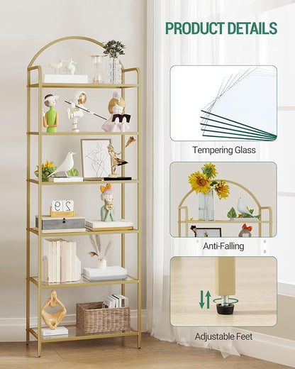 Hzuaneri Bookcase Bookshelf, Tempered Glass Bookshelves | Slim Shelving Unit - Image 3