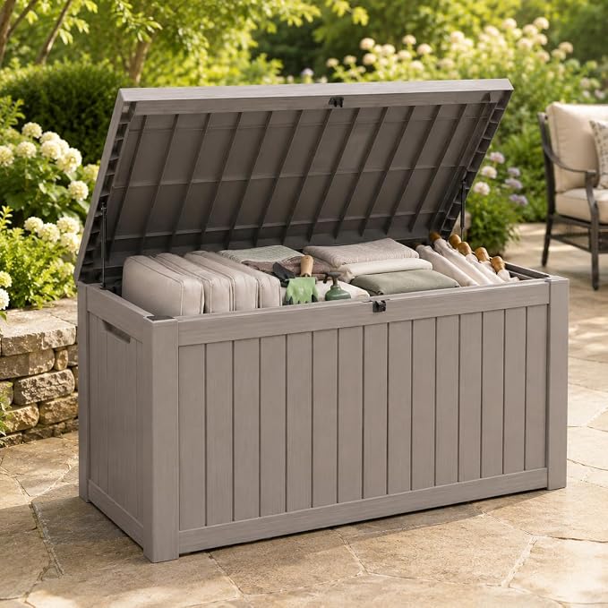 146 Gallon Deck Box, Waterproof Outdoor Storage Box, Lockable Resin Patio - Image 3