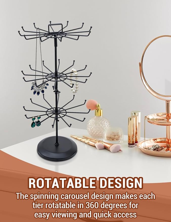 MyGift 3 Tier Classic Large Black Metal Jewelry Tree Holder Organizer - Image 2