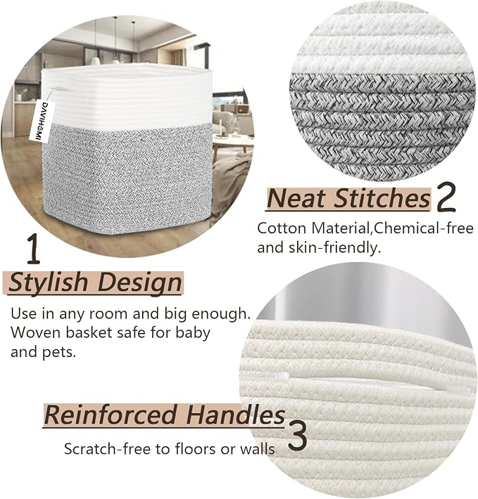 Cube Storage Bins 11 Inch Cotton Rope Woven Storage Basket - Image 6