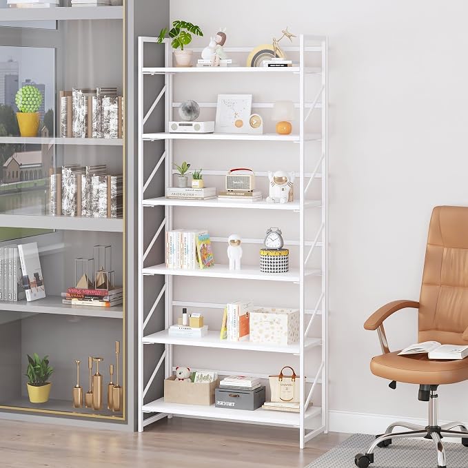 JSB 6 Tier No Assembly Folding Bookshelf, 30.7" Wide Foldable Storage Bookcase - Image 5