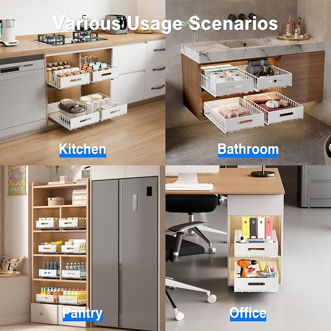 MUSTORN 2 Pack Pull Out Cabinet Organizer, Slide Out Cabinet Drawers Peel and - Image 7