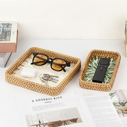Handwoven Rattan Key Bowl Natural Wicker Serving Tray - Image 5