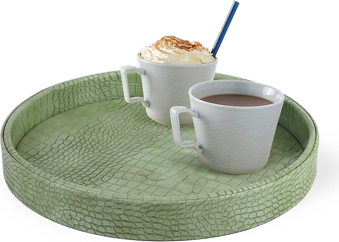 HofferRuffer Faux Leather Round Serving Tray, Vegan Croco Leather Decorative by HofferRuffer