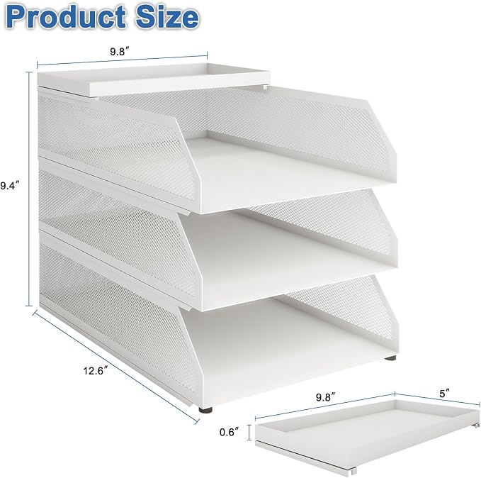 Natwind 3-Tier Stackable Paper Tray, Metal Mesh Desktop Organizer, Paper Sorter - Image 2