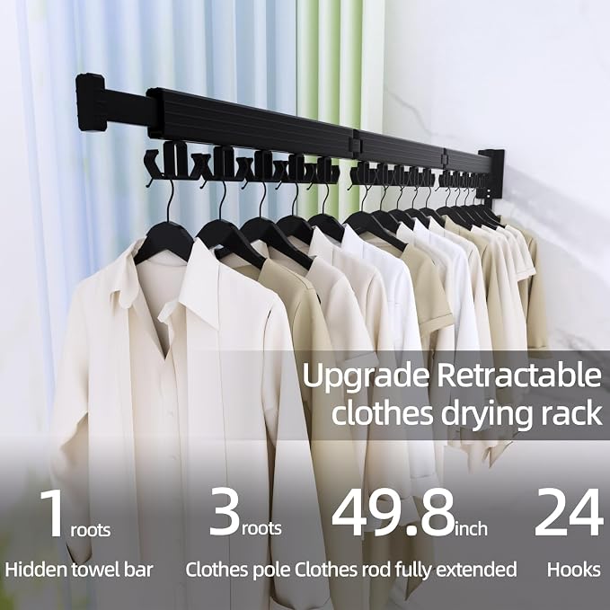 Clothes Drying Rack, Wall Mounted Laundry Drying Rack, Upgrade 3-Fold Foldable - Image 2