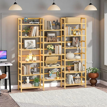 Homykic Bamboo Triple Wide Bookshelves and Bookcases, 6-Tier Shallow Open - Image 7