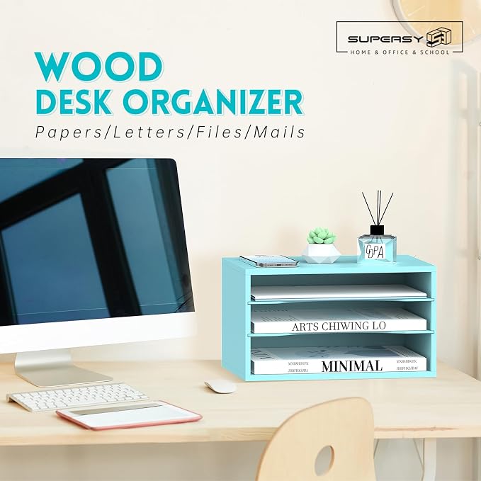 3 Tier Wood Desk Organizer, Mail Sorter and Paper Organizer - Image 2