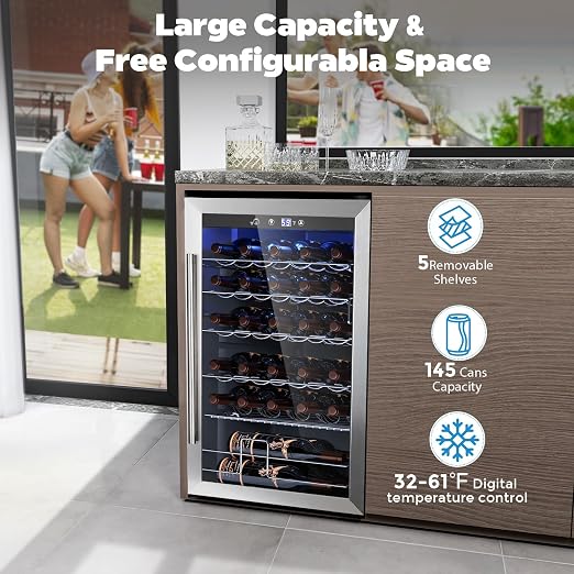 COWSAR 37 Bottle Wine Fridge, 4.45 Cu.Ft Freestanding Commercial Beverage - Image 2