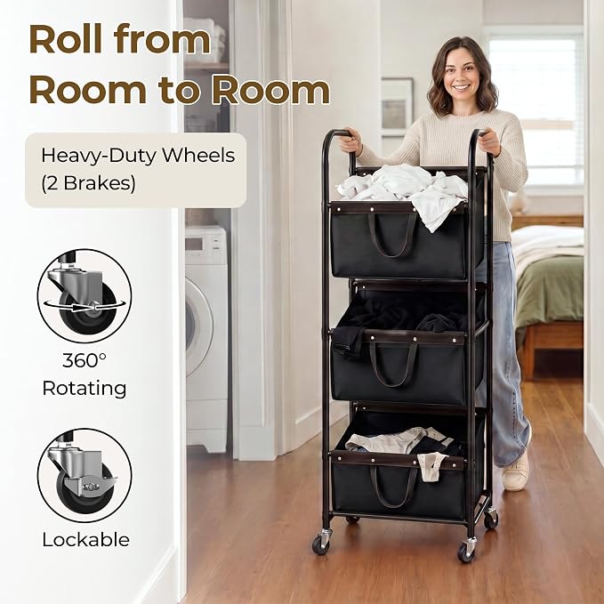 GRANNY SAYS 3 Section Tiered Laundry Sorter, Slim Vertical Laundry Hamper - Image 5