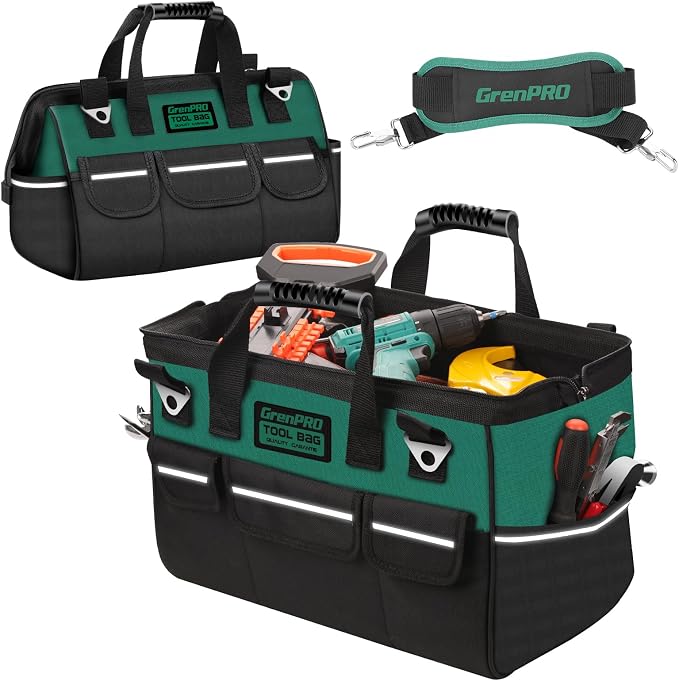 GrenPRO Heavy Duty Tool Bag for Men, 16 Inch Wide Mouth Tool Bags Organizer by GrenPRO