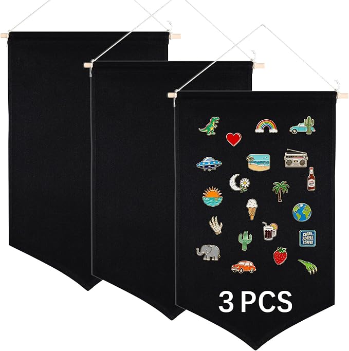 3 PCS Canvas Banners Wall Hanging Brooch Jewelry Storage Case Stand Enamel Pin by OKBA