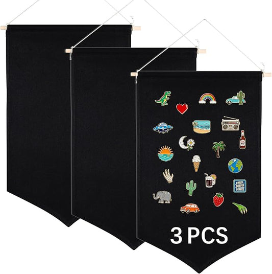 3 PCS Canvas Banners Wall Hanging Brooch Jewelry Storage Case Stand Enamel Pin by OKBA