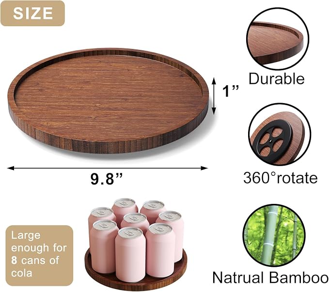 Lazy Susan Organizer for Kitchen, Bamboo Turntable for Cabinet, Middle（Brown） - Image 6