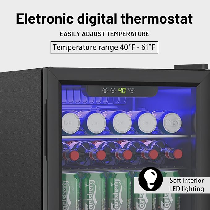 2.6 Cu.ft Beverage Refrigerator Cooler, 95 Can Mini Fridge - Image 4