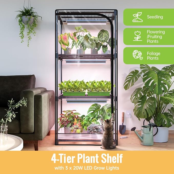 Indoor Greenhouse with Grow Light, 4-Tier Plant Stand with Zippered PVC Tent - Image 2