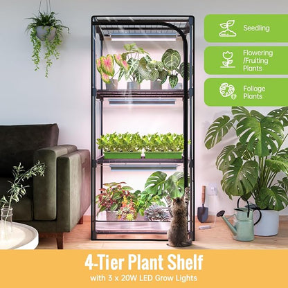 Indoor Greenhouse with Grow Light, 4-Tier Plant Stand with Zippered PVC Tent - Image 2