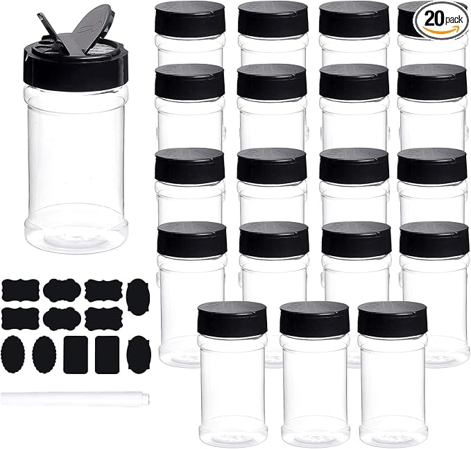 Spice Bottles, Dabacc 20Pcs 7oz Clear Plastic Container Jars by Dabacc