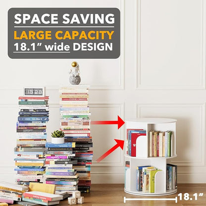 SpaceAid Cross Style 2 Tier Rotating Bookshelf, Spinning 360 Bookcase Lazy - Image 3