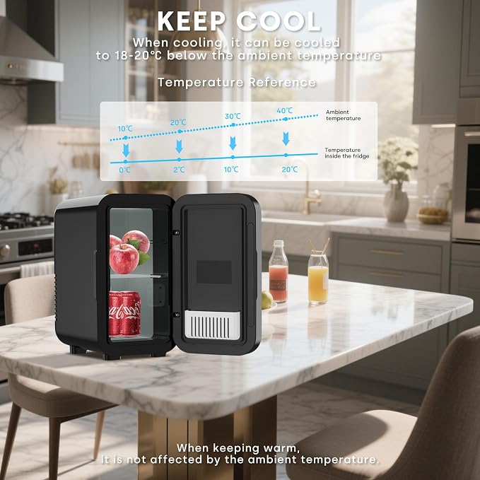 Enventor Mini Refrigerator, 6L/ 8 Can Compact Skincare Fridge AC+DC Power - Image 3