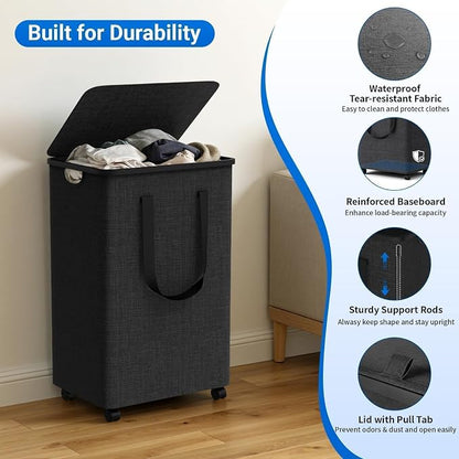Laundry Basket with 5 Wheels, Tall Dirty Laundry Hamper, Rolling Laundry Basket - Image 6