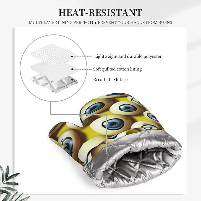 Eye Balls Print Oven Mitts Set of 2, Heat Resistant Silicone Oven Mittens Gloves - Image 5