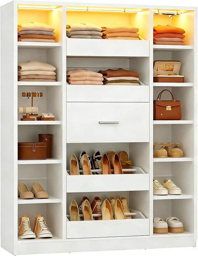 Besiost 40" Closet System with Lights, Wood Closet Organizer with 5 Drawers | by Besiost