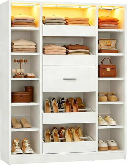 Besiost 40" Closet System with Lights, Wood Closet Organizer with 5 Drawers | by Besiost