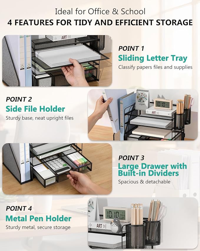 WALI Desk File Organizer, 4 Tier Desktop Paper Letter Tray Organizer - Image 4