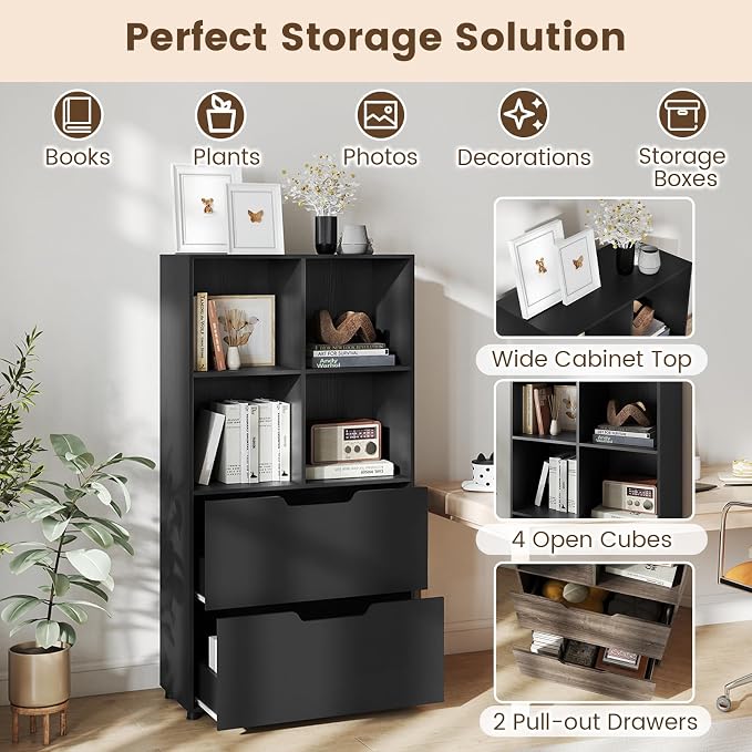 GOFLAME 4-Tier Bookcase with 2 Drawers, 51” Tall Bookshelf with 4-Cube Open - Image 4