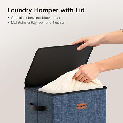 100L Laundry Hamper with Lid, Large Clothes Hampers with Removable Bag - Image 4