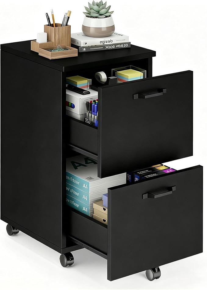 2 Drawer Filing Cabinet, Wood Rolling Filing Cabinets by SimpleDeluxe