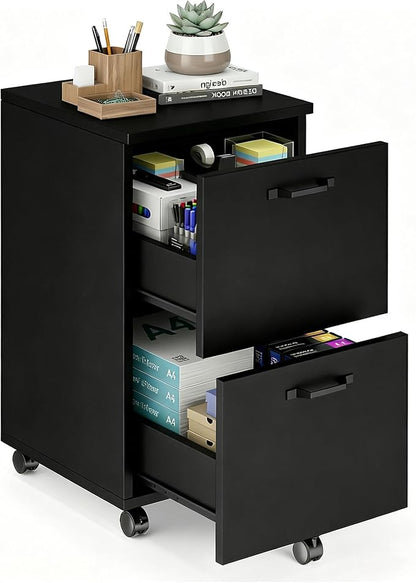 2 Drawer Filing Cabinet, Wood Rolling Filing Cabinets by SimpleDeluxe