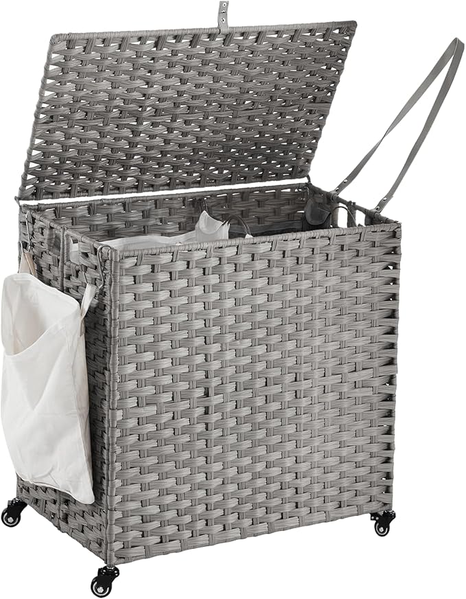 Laundry Hamper with Wheels, 39.6 Gallon Rolling Laundry Basket with Lid by Hiagnete