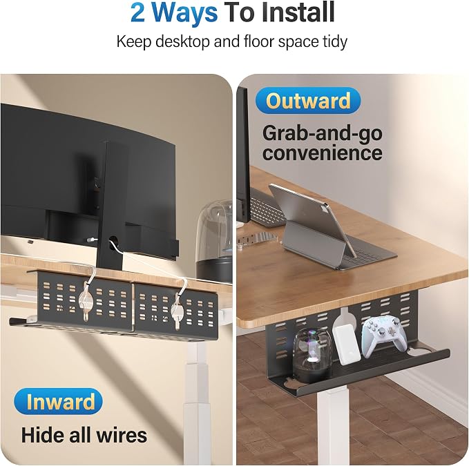 2 Pack Cable Management Under Desk Black, Cinati 32" Large Cable Management Tray - Image 6