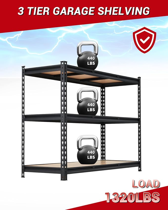 3-Tier Adjustable Metal Storage Shelving Unit, 1320 LBS Weight Capacity - Image 7
