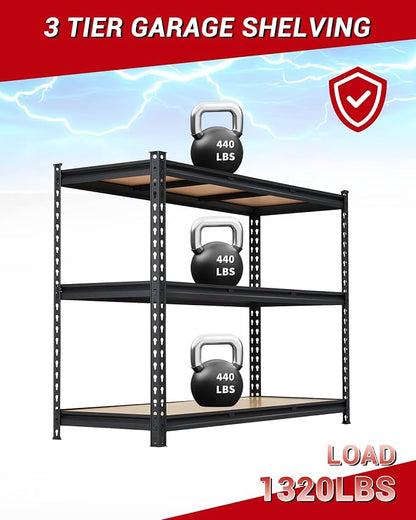 3-Tier Adjustable Metal Storage Shelving Unit, 1320 LBS Weight Capacity - Image 7