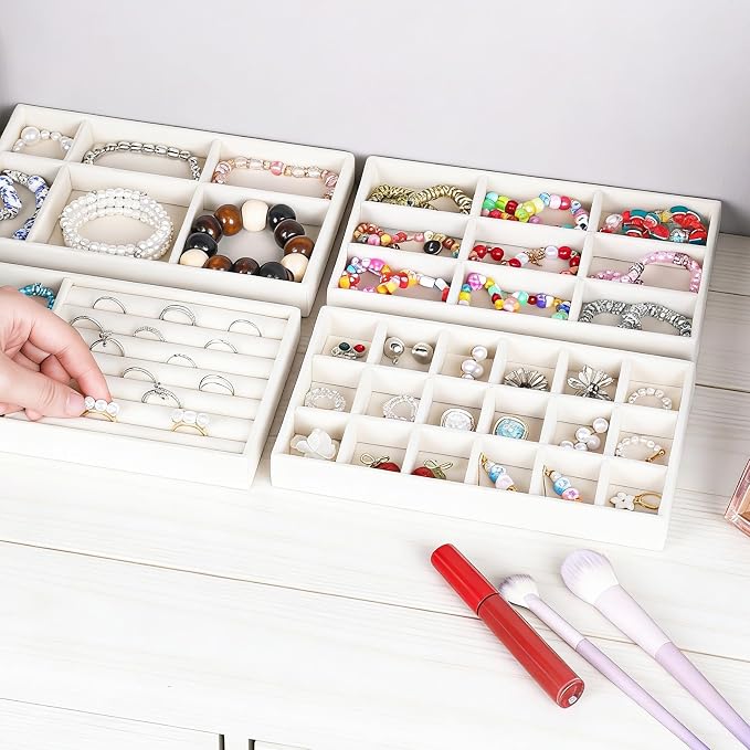 8 PCS Velvet Jewelry Trays, Stackable Jewelry Organizer Trays - Image 7