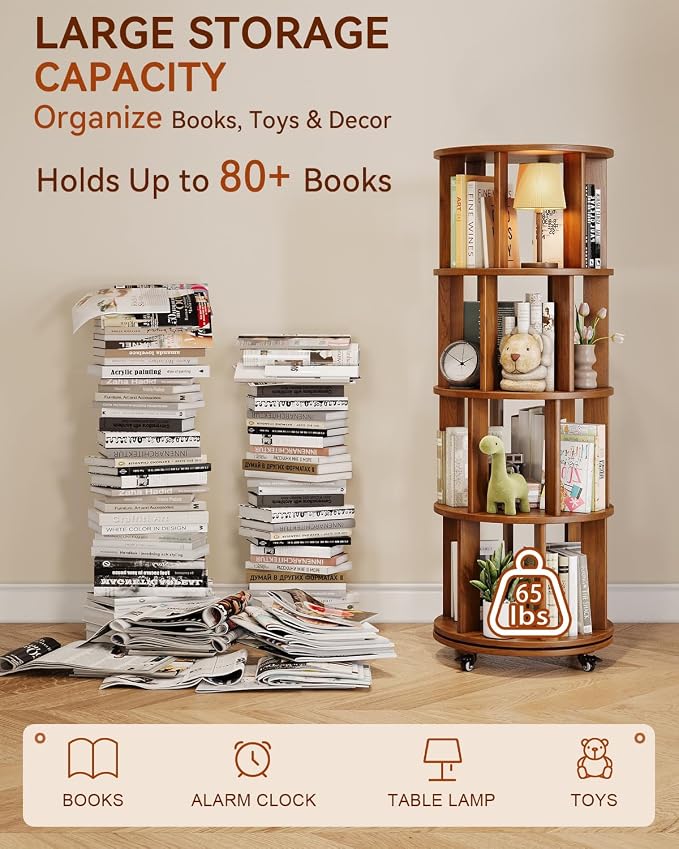 Rotating Bookshelf, 4 Tier Solid Wood Bookshelf Tower - Image 3