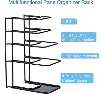 Toplife Heavy Duty Pan Organizer, 5 Tier Pot and Pan Organizer Rack - Image 3