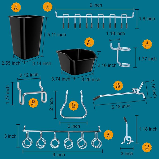 248PCS Pegboard Accessories Organizer Kit, 1/8 and 1/4 inch Pegboard Hooks - Image 2
