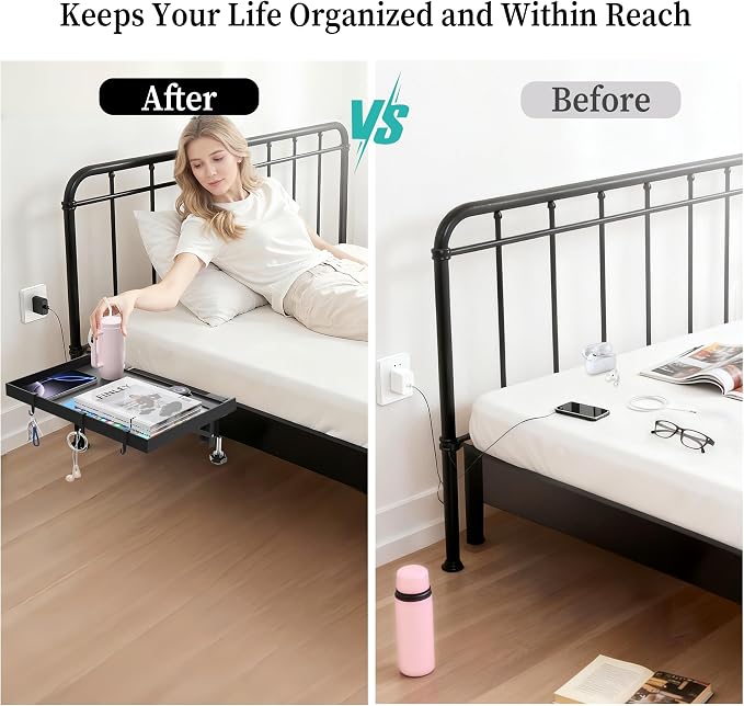 Foldable Bedside Shelf, Metal Clip-On Bed Tray Table - Image 7