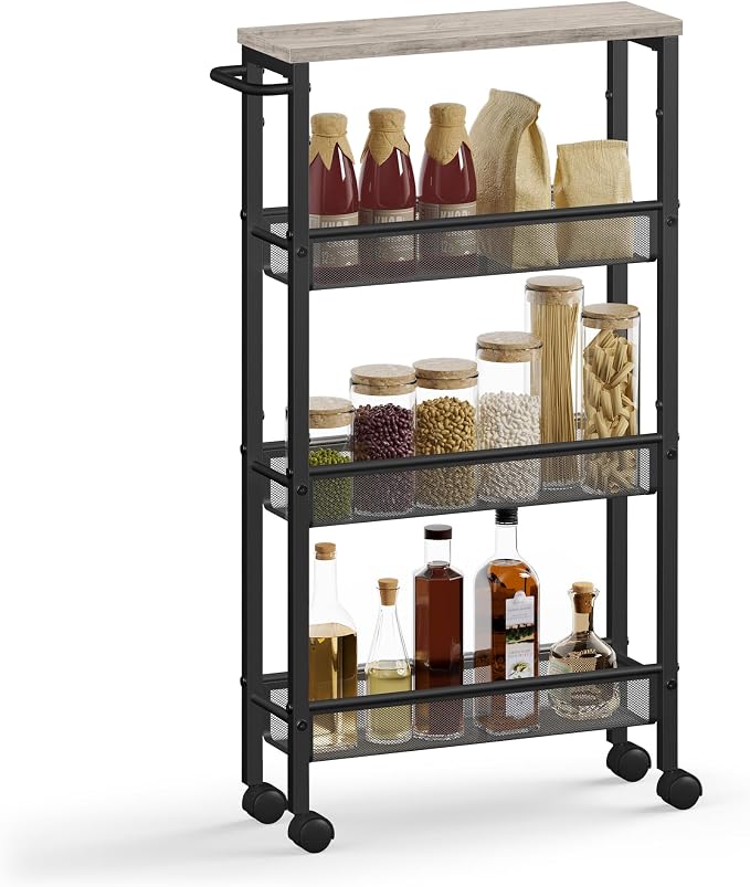 VASAGLE Slim Rolling Cart, 4-Tier Storage Cart, Narrow Cart by VASAGLEbySONGMICSHOME