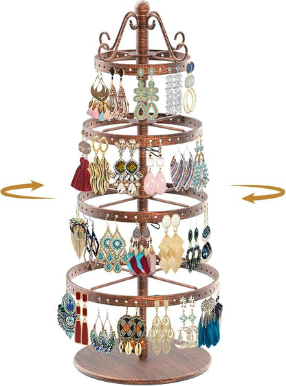 MODOWEY Rotating Earring Holder Organizer Stand, 4 Tier Adjustable Metal by MODOWEY