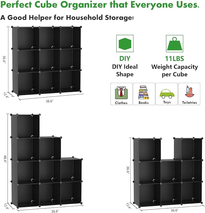 C&AHOME Cube Storage, 9-Cube Bookshelf, Plastic Closet Cabinet Organizer - Image 6