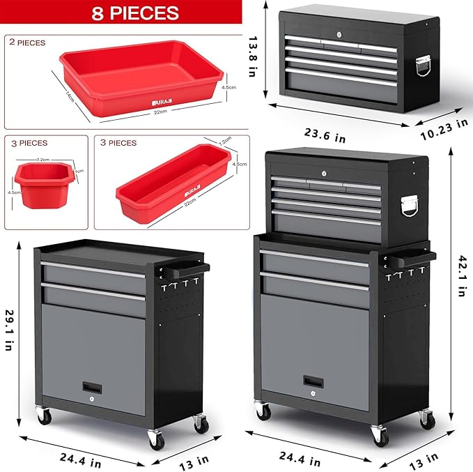 8-Drawer Tool Chest with Wheels, Detachable Top Tool Box, Tool Cabinet with - Image 2