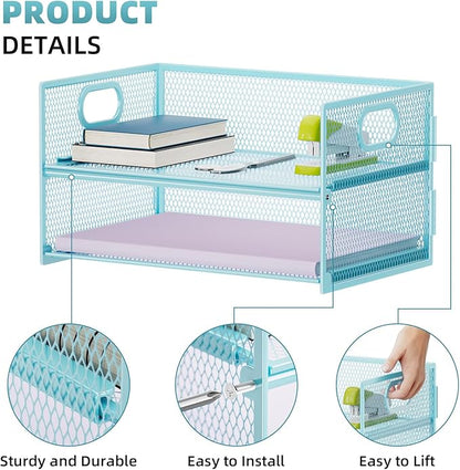 Marbrasse 2 Tier Paper Organizer Letter Tray, Mesh File Organizer - Image 2