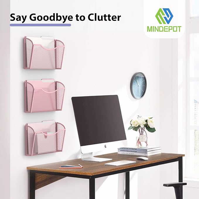 MINDEPOT Wall File Organizer, Hanging Wall File Holder, 3 Pack, Metal Mesh Wall - Image 6